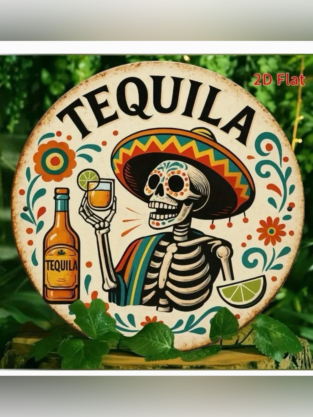 Tequila Day of the Dead Skull with Sombrero 2D Flat Metal Wall Art New